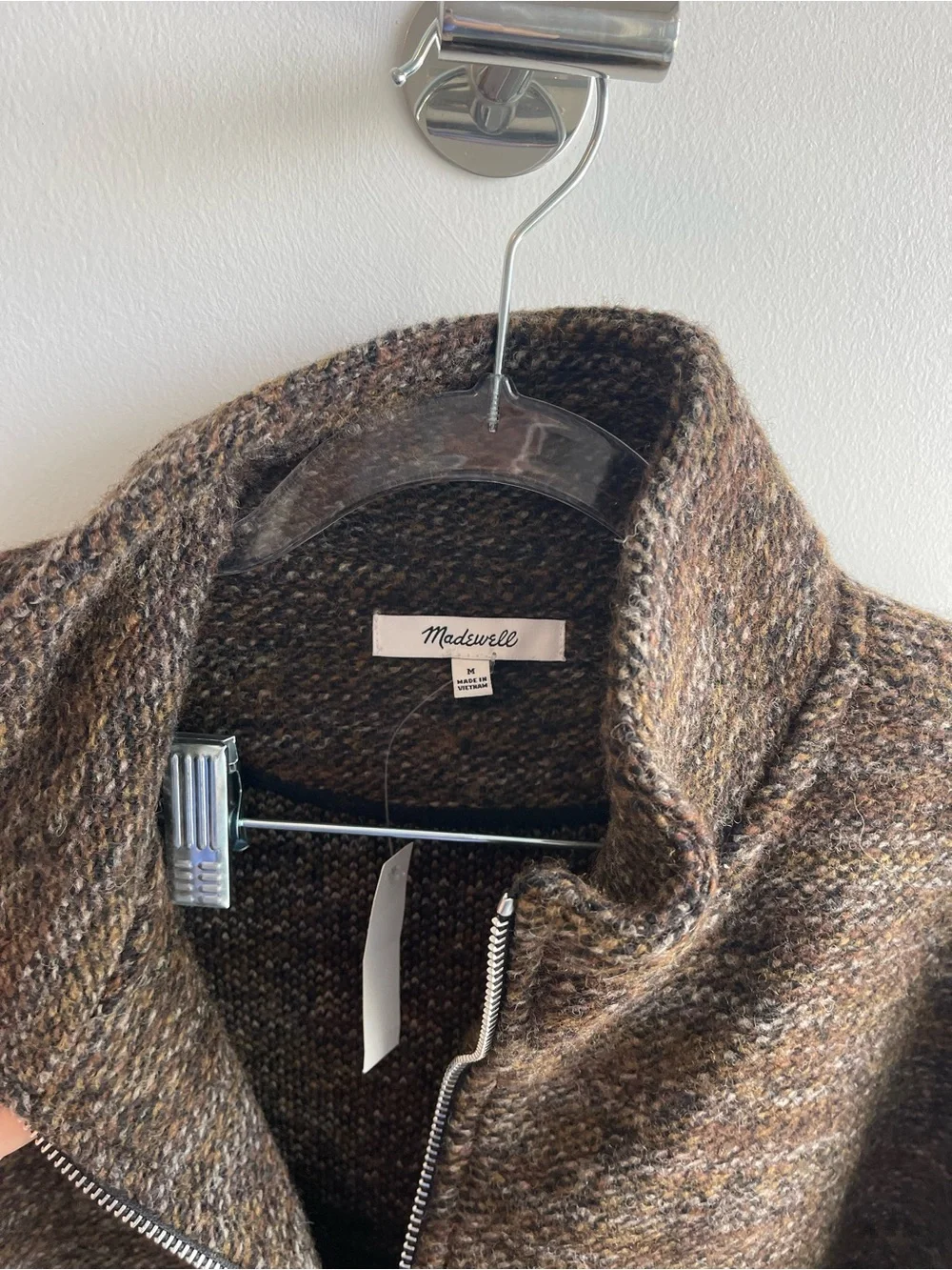 Madewell Bouclé Quarter-Zip Pullover Brown